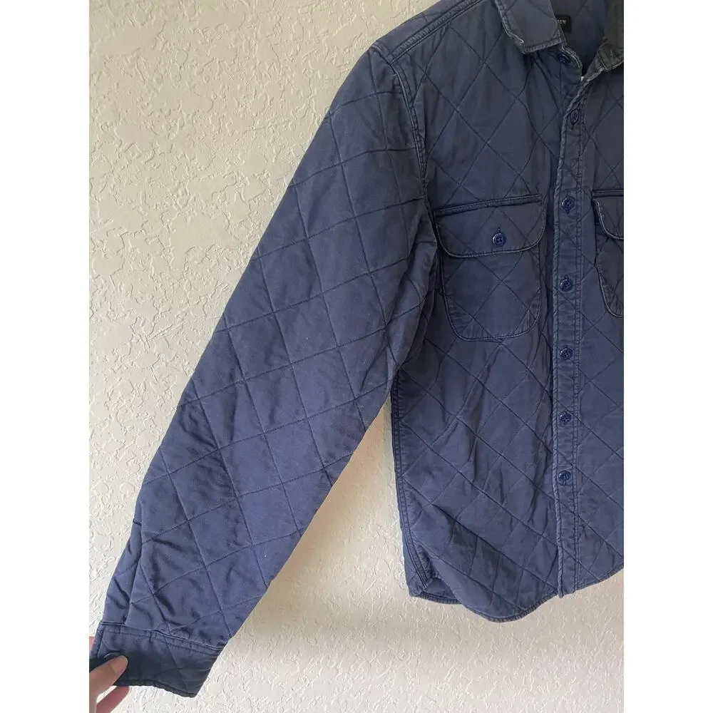 J. Crew men's quilted shirt double breast pocket navy blue size XS